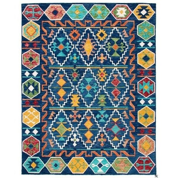 Safavieh Aspen Hand Tufted Medium Rectangle RugNavy & Gold 5 x 8 ft. - APN501A-5