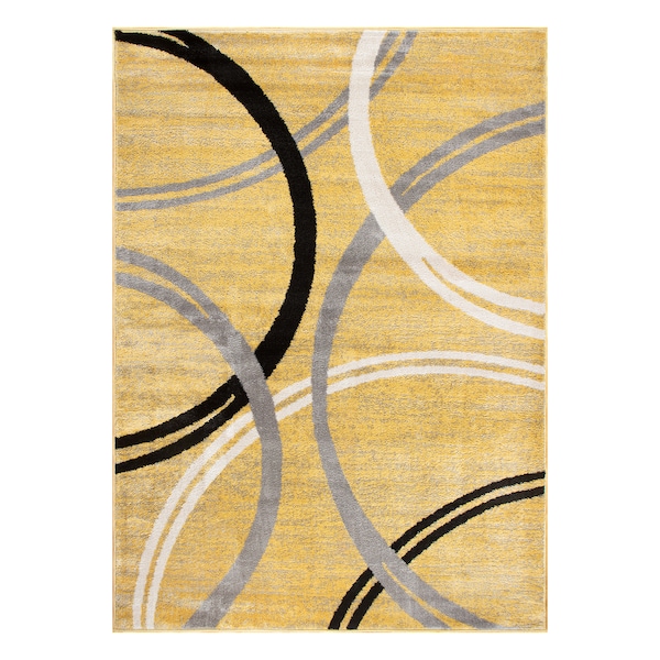 World Rug Gallery Modern Wavy Circles Design 2' x 3' Yellow - 377YELLOW2X3