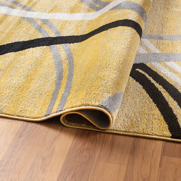 World Rug Gallery Modern Wavy Circles Design 2' x 3' Yellow - 377YELLOW2X3