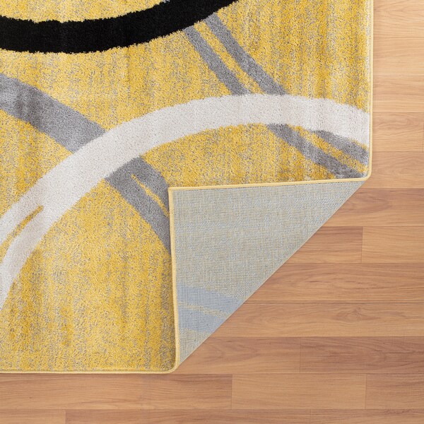 World Rug Gallery Modern Wavy Circles Design 2' x 3' Yellow - 377YELLOW2X3
