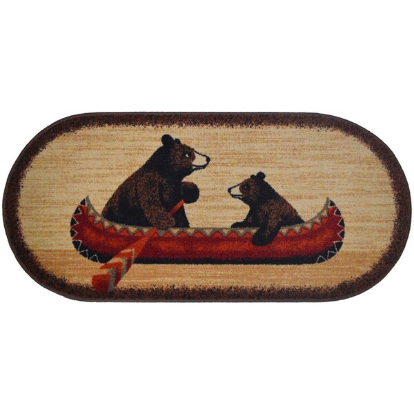 Sleep Ez 20 x 44 in. Oval Cozy Cabin Bear Canoe Printed Nylon Kitchen Mat & Rug - SL1847809