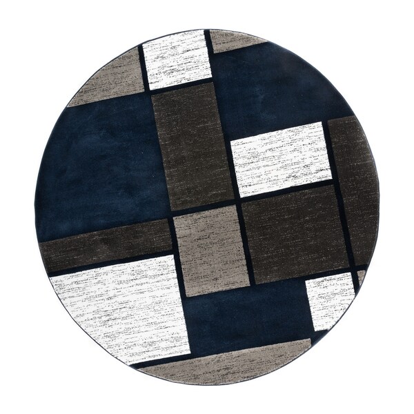 World Rug Gallery Contemporary Modern Boxes Design Soft Area Rug 6'6'' Round Navy - 106NAVY6RND