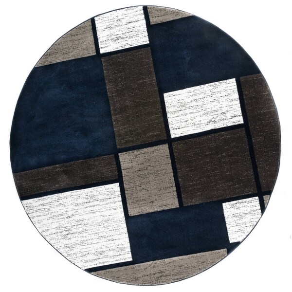 World Rug Gallery Contemporary Modern Boxes Design Soft Area Rug 6'6'' Round Navy - 106NAVY6RND