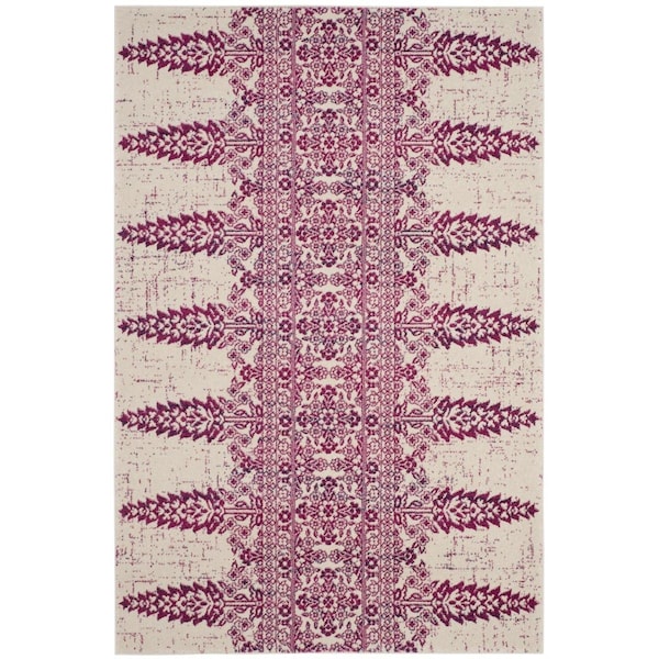 Safavieh 4 x 6 ft. Evoke Power Loomed Medium Rectangle Area Rug, Ivory and Fuchsia - EVK521K-4