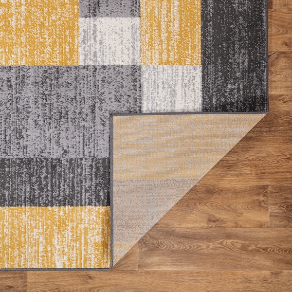 World Rug Gallery Modern Geometric Boxes Yellow/Gray/Ivory Area Rug 5'x7' - 2072YELLOW5X7