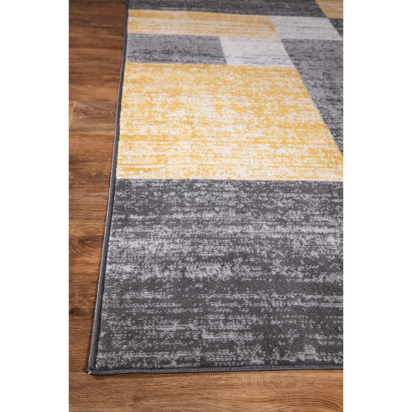 World Rug Gallery Modern Geometric Boxes Yellow/Gray/Ivory Area Rug 5'x7' - 2072YELLOW5X7