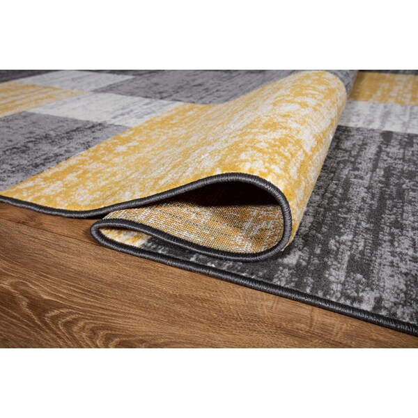 World Rug Gallery Modern Geometric Boxes Yellow/Gray/Ivory Area Rug 5'x7' - 2072YELLOW5X7