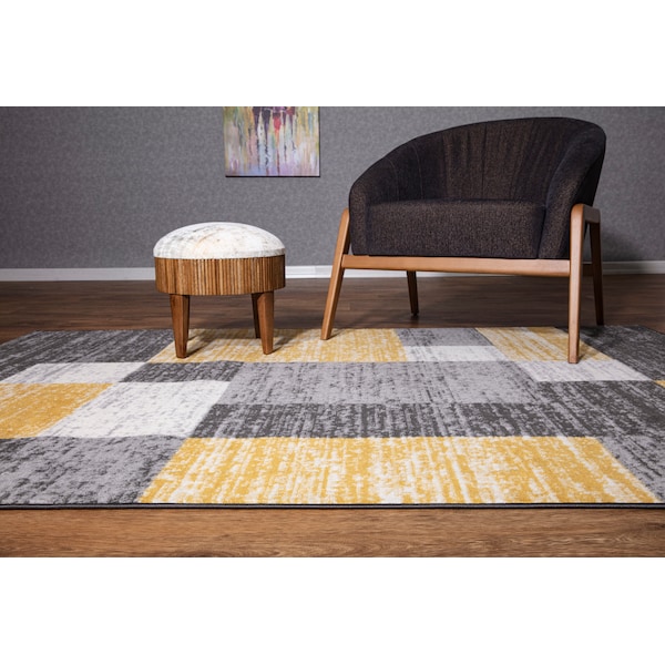 World Rug Gallery Modern Geometric Boxes Yellow/Gray/Ivory Area Rug 5'x7' - 2072YELLOW5X7