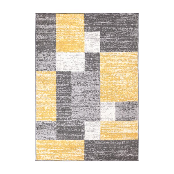 World Rug Gallery Modern Geometric Boxes Yellow/Gray/Ivory Area Rug 5'x7' - 2072YELLOW5X7