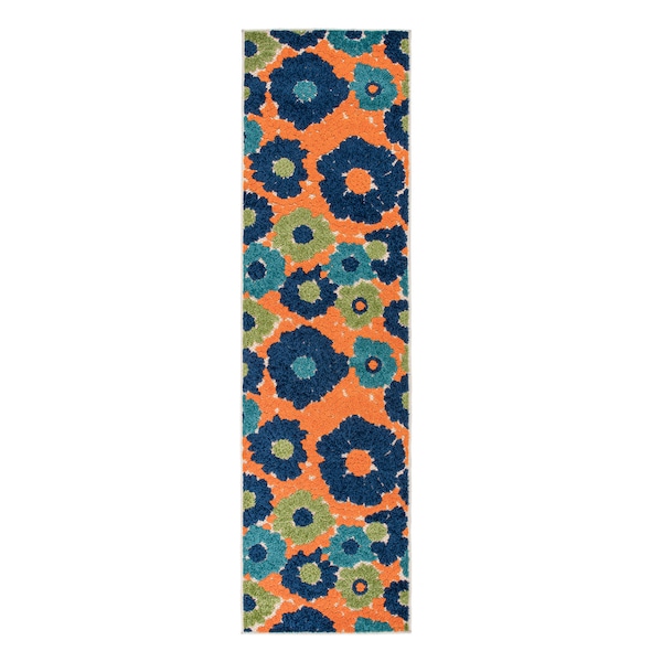 World Rug Gallery Almeria Modern Floral Flowers Indoor/Outdoor Runner Rug 2' x 7' Multi - 8016MULTI2X7