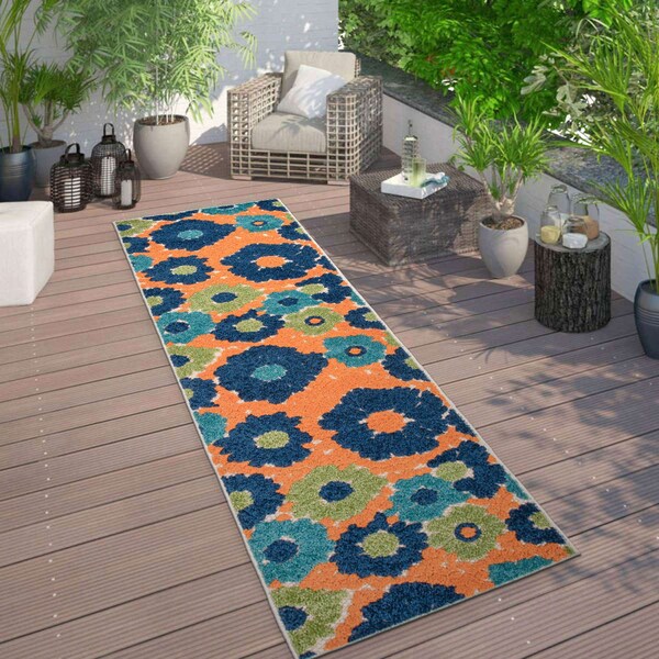 World Rug Gallery Almeria Modern Floral Flowers Indoor/Outdoor Runner Rug 2' x 7' Multi - 8016MULTI2X7