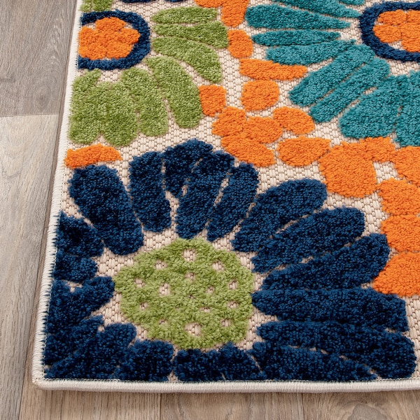 World Rug Gallery Almeria Modern Floral Flowers Indoor/Outdoor Runner Rug 2' x 7' Multi - 8016MULTI2X7
