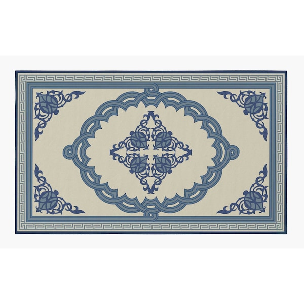 Deerlux Transitional Living Room Area Rug with Nonslip Backing, Blue Medallion Pattern, 9 x12 ft Extra Large - QI003642.XL