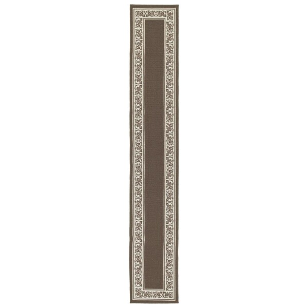 Manmade 20 x 120 in. Floral Border Extra Long Rectangle Runner Rug - Sand - MA2613942
