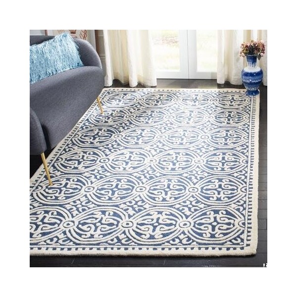 Safavieh 2 ft.-6 in. x 18 ft. Runner Transitional Cambridge- Navy Blue and Ivory Hand Tufted Rug - CAM123G-218