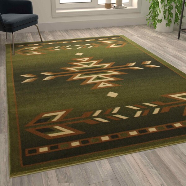 Flash Furniture Green 6 x 9 Southwestern Style Patterned Area Rug - OKR-RG1113-69-GN-GG