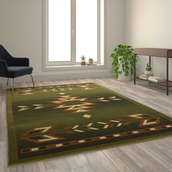 Flash Furniture Green 6 x 9 Southwestern Style Patterned Area Rug - OKR-RG1113-69-GN-GG
