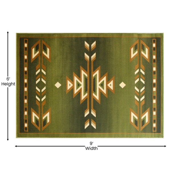 Flash Furniture Green 6 x 9 Southwestern Style Patterned Area Rug - OKR-RG1113-69-GN-GG