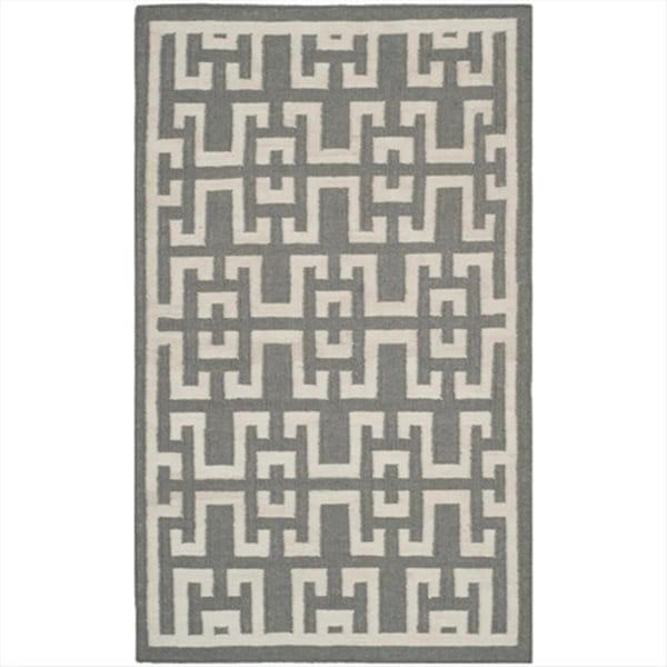 Safavieh 3 ft. x 5 ft. Small Rectangle Contemporary Dhurries- Soft Grey and Ivory- Hand Woven Rug - DHU621B-3