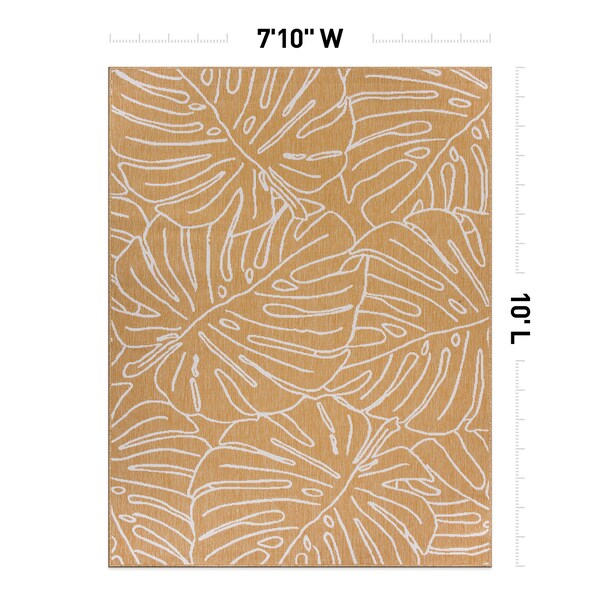 World Rug Gallery Contemporary Tropical Leaves Weather Resistant Indoor/Outdoor Area Rug 7' 10'' x 10' Yellow - 4031YELLOW8X10