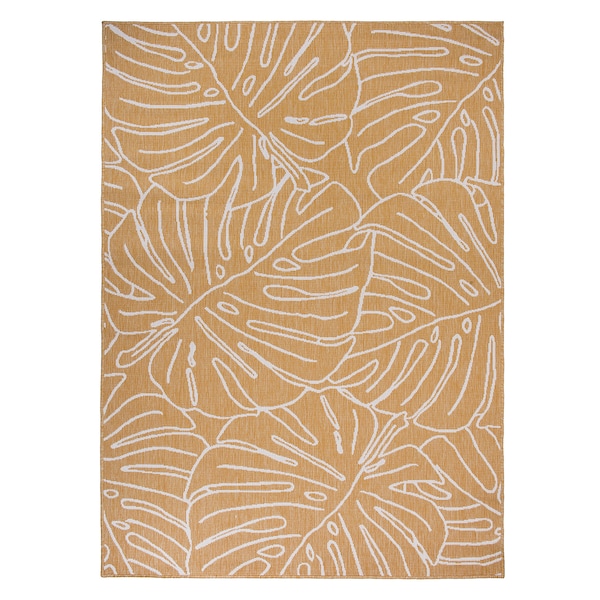 World Rug Gallery Contemporary Tropical Leaves Weather Resistant Indoor/Outdoor Area Rug 7' 10'' x 10' Yellow - 4031YELLOW8X10