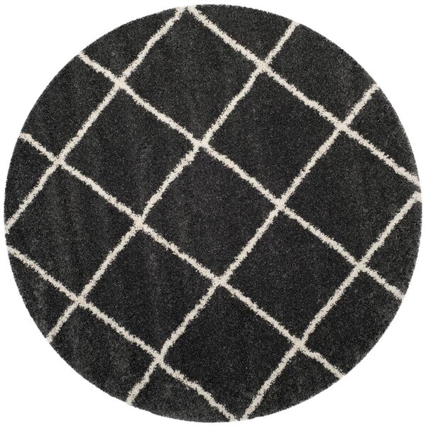 Flowers First 7 x 7 ft. Round Hudson Shag Power Loomed Round Rug, Dark Grey & Ivory - FL1881770