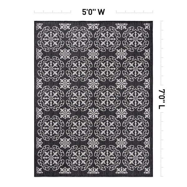 World Rug Gallery Transitional Geometric Textured Flat Weave Indoor/Outdoor Area Rug 5' x 7' Black - 119BLACK5X7