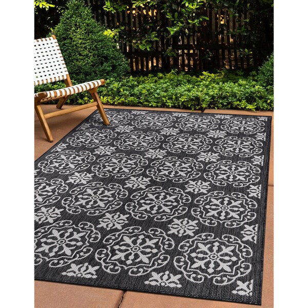 World Rug Gallery Transitional Geometric Textured Flat Weave Indoor/Outdoor Area Rug 5' x 7' Black - 119BLACK5X7