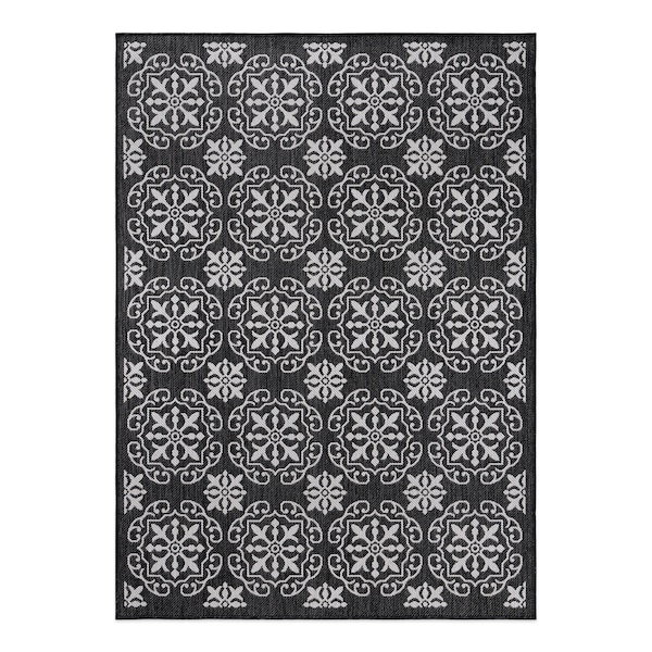 World Rug Gallery Transitional Geometric Textured Flat Weave Indoor/Outdoor Area Rug 5' x 7' Black - 119BLACK5X7