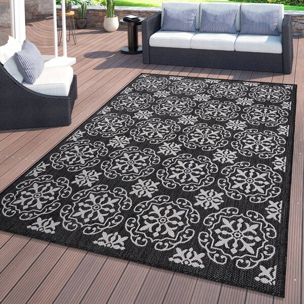 World Rug Gallery Transitional Geometric Textured Flat Weave Indoor/Outdoor Area Rug 5' x 7' Black - 119BLACK5X7