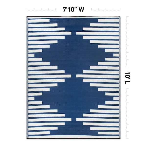 World Rug Gallery Bohemian Stripe Diamond Reversible Recycled Plastic 7'10'' X 10' Navy Outdoor Rug - 6071NAVY8X10