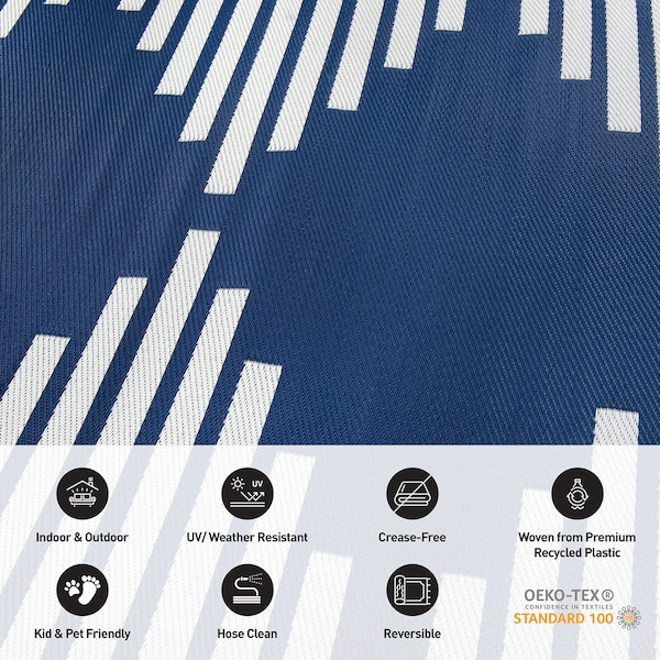 World Rug Gallery Bohemian Stripe Diamond Reversible Recycled Plastic 7'10'' X 10' Navy Outdoor Rug - 6071NAVY8X10
