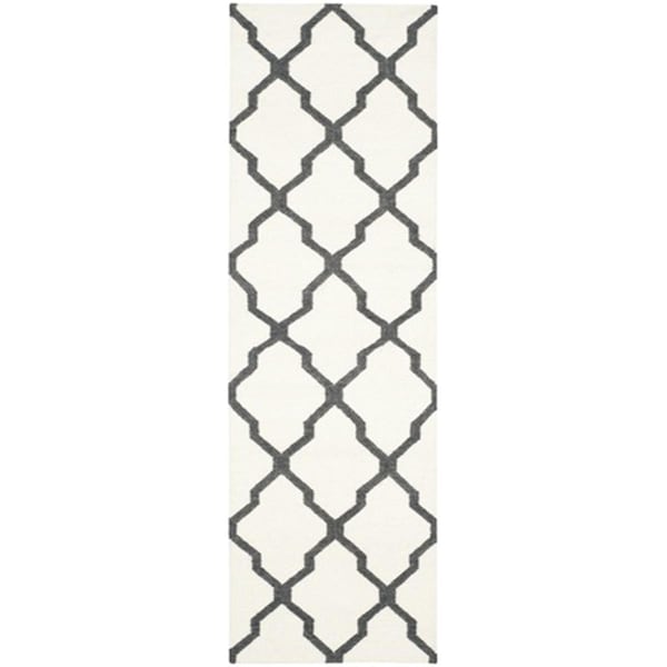 Safavieh Dhurries Hand Woven Flat Weave Rectangle Rug- Ivory - Charcoal- 2 Ft. 6 In. X 8 Ft. - DHU645B-28
