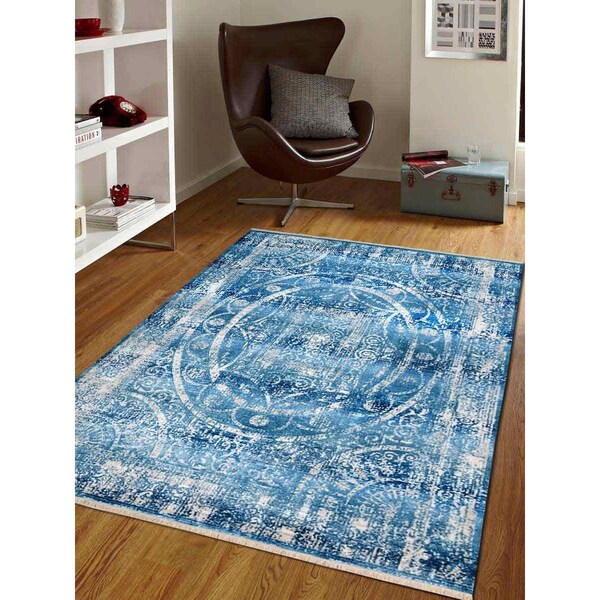Jensendistributionservices 2 ft. x 3 ft. 10 in. Machine Woven Crossweave Polyester Oriental Rectangle Area Rug, Blue - MI1555471