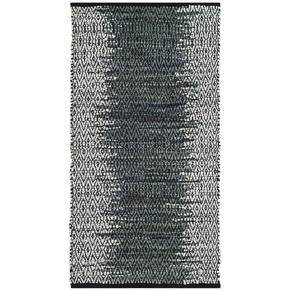 Flowers First 2 ft. 3 in. x 4 ft. Vintage Leather Hand Woven Area Rug, Light Grey & Charcoal - Accent - FL1862596
