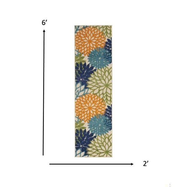 Homeroots 2 x 6 ft. Orange Floral Outdoor Runner Rug - 384623