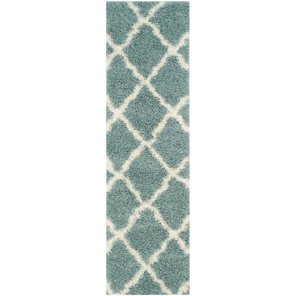 Safavieh Dallas Shag Power Loomed Runner Rug, Seafoam and Ivory - 2 ft.-3 in. x 10 ft. - SGD257C-210