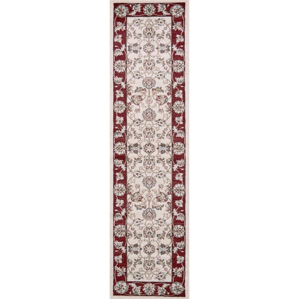 Homeroots 2 ft. x 7 ft. 7 in. Runner Polypropylene Ivory & Red Area Rug - 353445