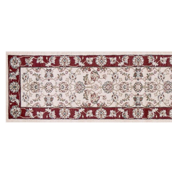 Homeroots 2 ft. x 7 ft. 7 in. Runner Polypropylene Ivory & Red Area Rug - 353445