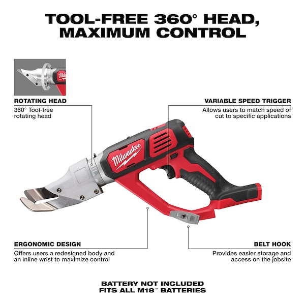 Milwaukee Tool M18™ 18V 18-Gauge Cordless Single Cut Metal Shear (Bare Tool) - 2637-20