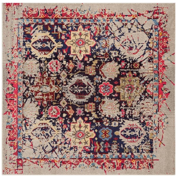 Flowers First 5 x 5 ft. Square Monaco Power Loomed Area Rug, Grey & Multi Color - FL1868220