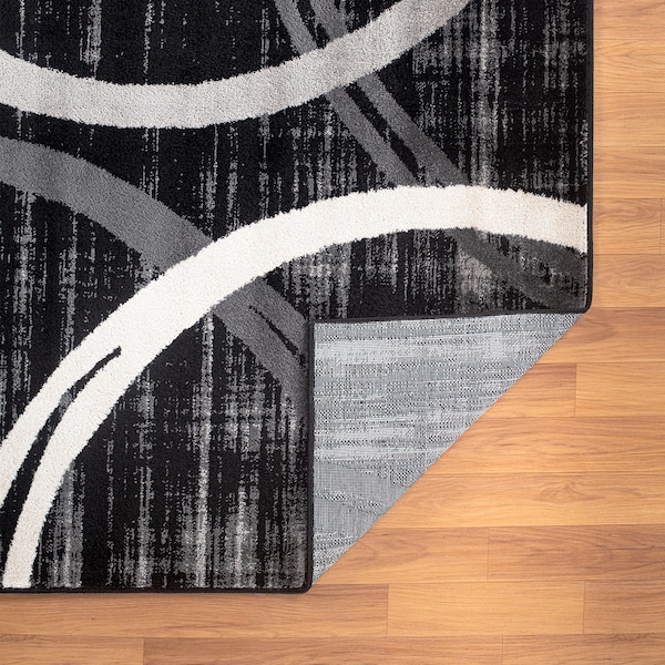 World Rug Gallery Modern Wavy Circles Design 2' x 3' Black - 377BLACK2X3