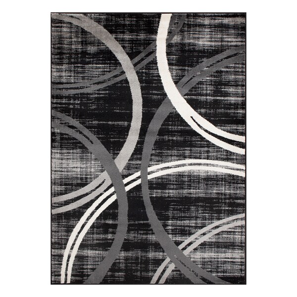 World Rug Gallery Modern Wavy Circles Design 2' x 3' Black - 377BLACK2X3