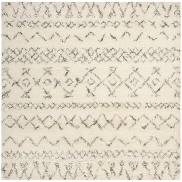 Flowers First 6 x 6 ft. Square Casablanca Hand Tufted Rug, Ivory & Grey - FL2115276