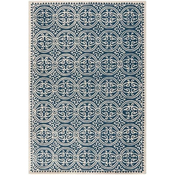 Safavieh 2 ft.-6 in. x 12 ft. Runner Transitional Cambridge- Navy Blue and Ivory Hand Tufted Rug - CAM123G-212