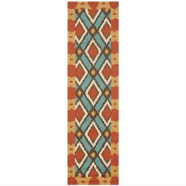Safavieh 2 ft. - 3 in. x 8 ft. Runner- Indoor - Outdoor Four Seasons Light Blue And Red Hand Hooked Rug - FRS455L-28