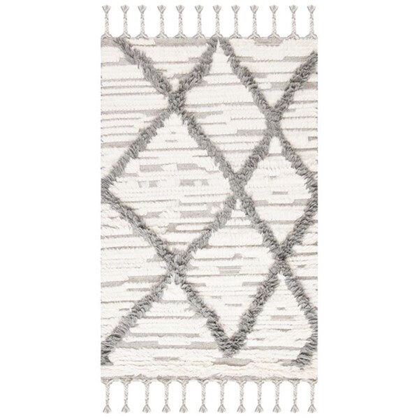 Safavieh 5 x 8 ft. Kenya 954A Tassel Hand Loomed Rectangle Area Rug Ivory & Grey - KNY954A-5