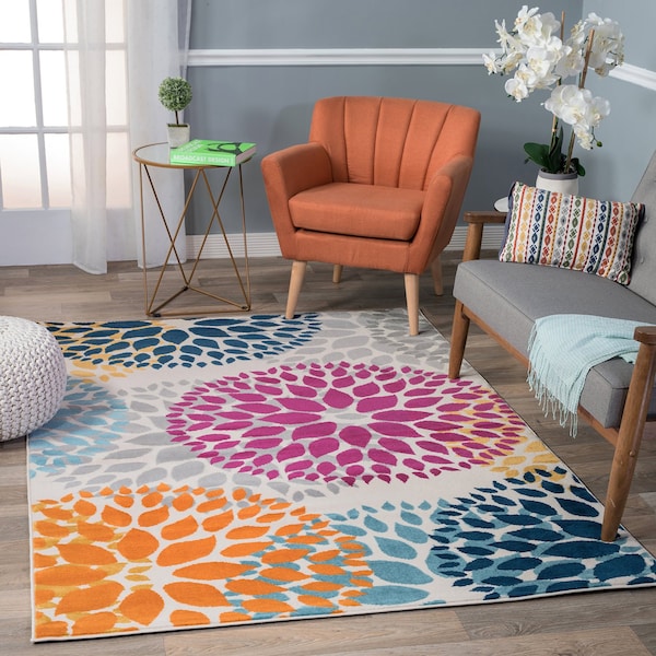 World Rug Gallery Modern Floral Circles Design 9' x 12' Multi Area Rug - 9099MULTI9X12