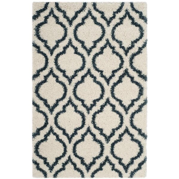 Flowers First 3 x 5 ft. Hudson Shag Power Loomed Rug, Ivory & Slate Blue - Small Rectangle - FL1881783
