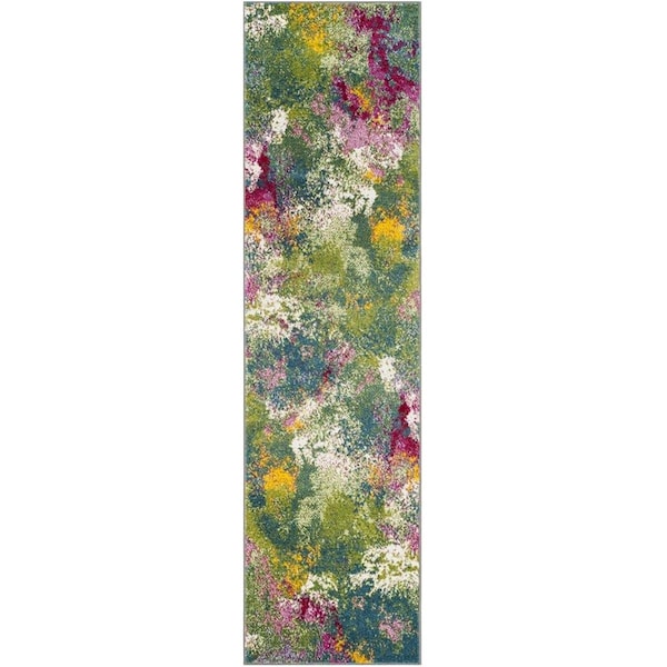 Safavieh Watercolor Power Loomed Runner Rug, Green and Fuchsia - 2 ft.-3 in. x 12 ft. - WTC697C-212